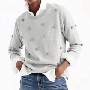 J Crew gray crew neck lightweight pullover pom pom sweatshirt H0823 2017
